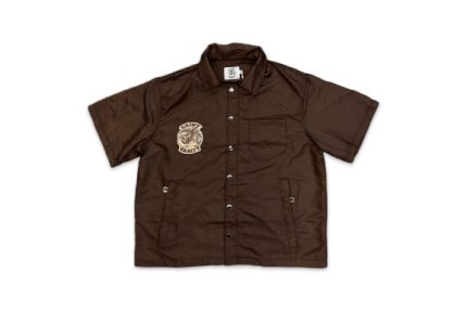 Saint Vanity Nylon Button Zip Up Hooded Shirt Brown
